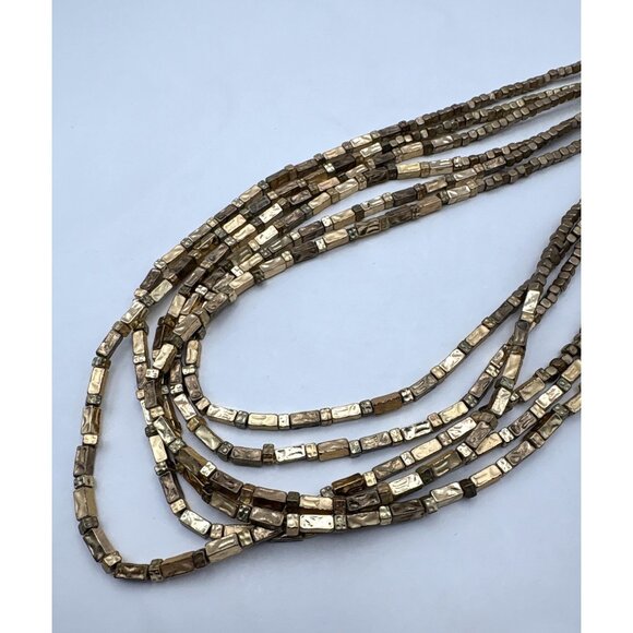 Chicos Multi-Strand Beaded Necklace Gold Tone Metallic Layered Statement - Picture 4 of 9